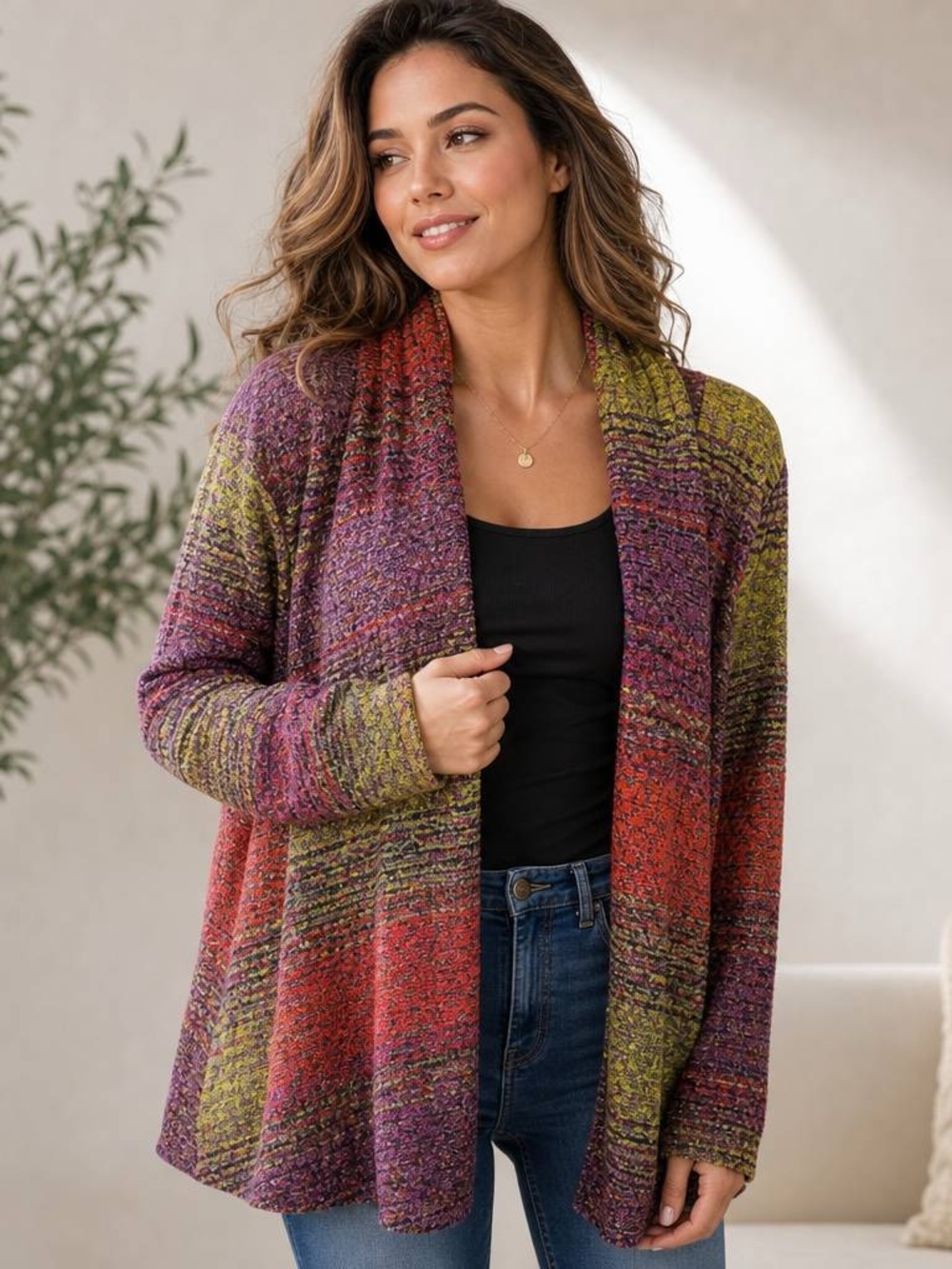Peck & Peck Sz S Womens Cardigan Open Front USA Made Avant Garde Colorful
